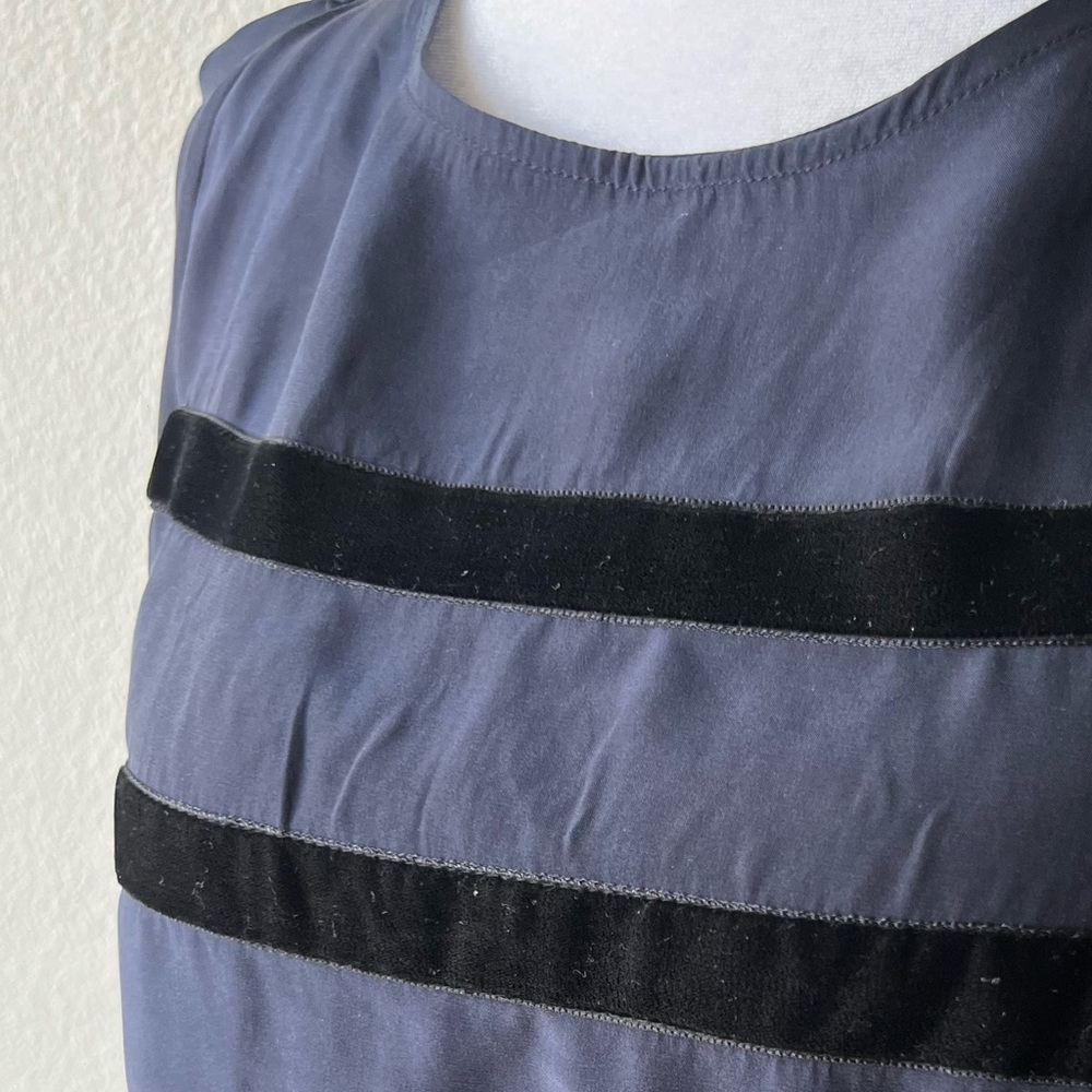 Sandro Small navy 3/4 puff sleeve SILK and velvet Blouse $395 - Picture 6 of 10
